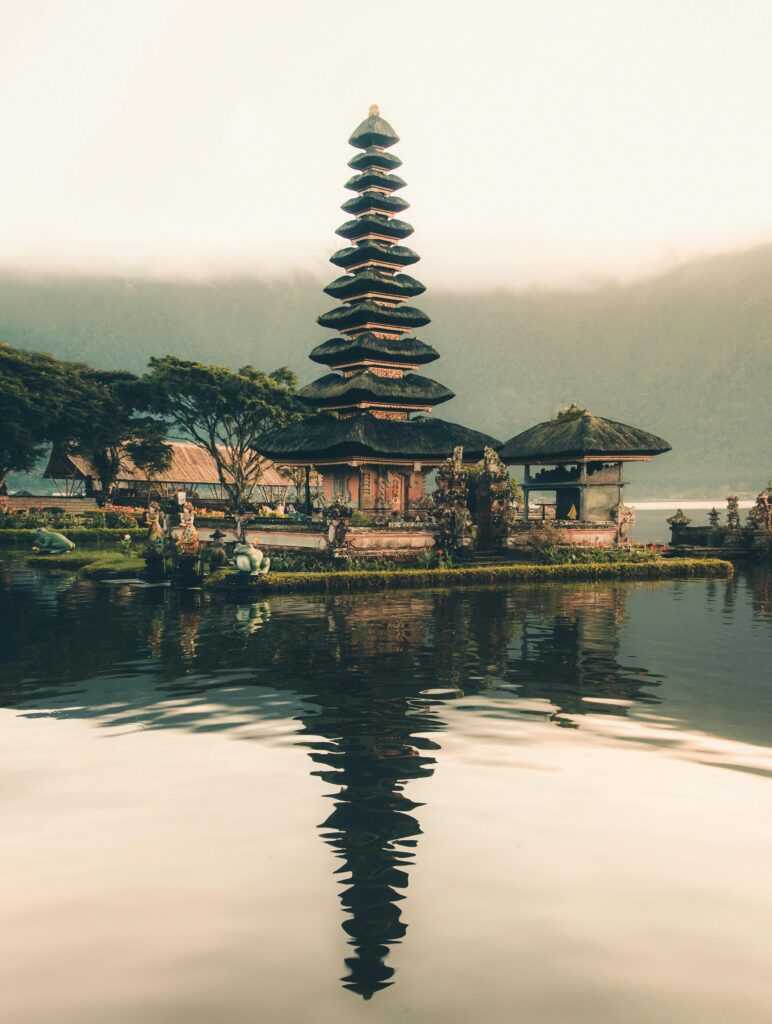 Pagoda beside water, Indonesia