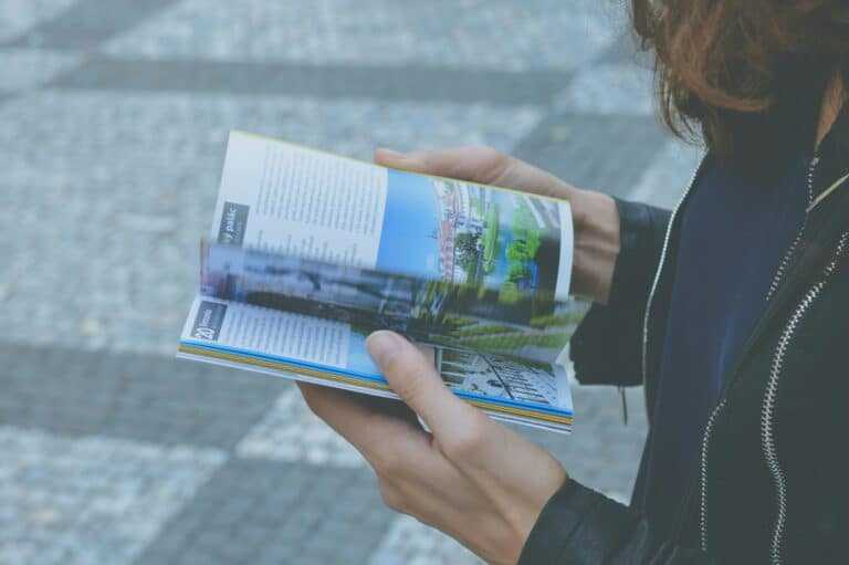 person reading a travel guide book